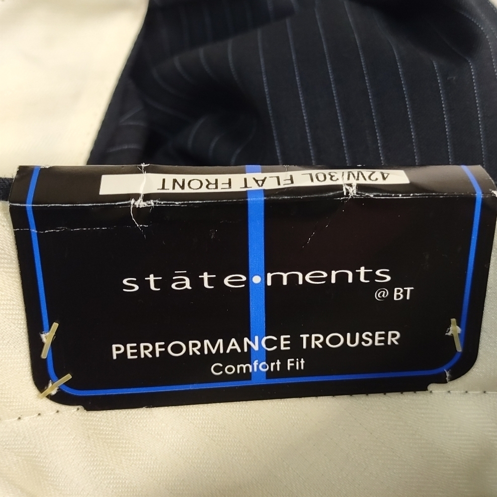 Statement Mens Dress Pants Navy Stripes Flat Front Comfortable Fit SZ 42W/30 NWT - Picture 8 of 8